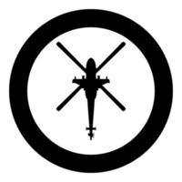 vista superior do helicóptero ícone do helicóptero de batalha em círculo redondo ilustração vetorial de cor preta imagem de estilo plano vetor