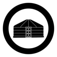 yurt de nômades quadro portátil habitação com porta tenda mongol cobrindo ícone de construção em círculo redondo ilustração vetorial de cor preta imagem de estilo plano vetor