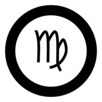 símbolo virgem ícone do zodíaco cor preta em círculo redondo vetor