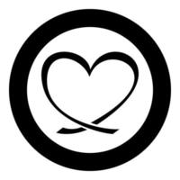 ícone de coração de fita em círculo redondo imagem de estilo plano de ilustração vetorial de cor preta vetor