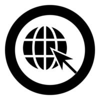 bola de terra e seta conceito de internet global web esfera e ícone de símbolo de site de seta em círculo redondo ilustração vetorial de cor preta imagem de estilo plano vetor
