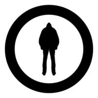homem na capa conceito perigo silhueta traseira ícone ilustração de cor preta em círculo redondo vetor