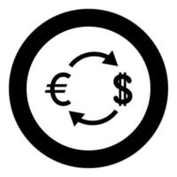 ícone de troca de moeda cor preta em círculo redondo vetor