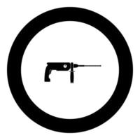 ícone de demolição de martelo rotativo cor preta em círculo redondo vetor