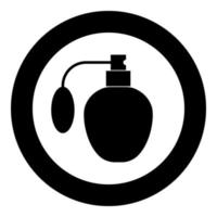 frasco de perfume desodorante retrô com atomizador ou ícone de bomba de spray em círculo redondo ilustração vetorial de cor preta imagem de estilo plano vetor