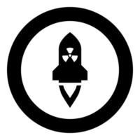 foguete atômico voando armas de mísseis nucleares bomba radioativa ícone de conceito militar em círculo redondo ilustração vetorial de cor preta imagem de estilo plano vetor