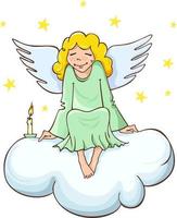 anjo fofo. anjo feliz senta-se em uma coleção de natal de nuvem. plano vetor