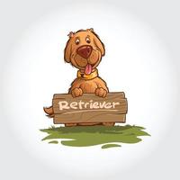 ilustração de desenhos animados em vetor cão. personagens de desenhos animados mascote de cães em pé com tábuas de madeira.