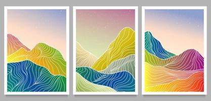 impressão de arte de linha moderna minimalista criativa. paisagens de fundos estéticos contemporâneos de montanha abstrata. com montanha, mar, horizonte, onda no set. ilustrações vetoriais vetor