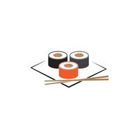 sushi e pãezinhos com bar de pauzinhos ou modelo de logotipo de vetor de restaurante.