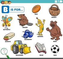 letra b palavras conjunto educacional com personagens de desenhos animados vetor