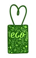 saco ecológico. vetor desenhado à mão em estilo doodle. flores e plantas verdes.