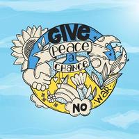 um símbolo de paz com elementos de letras e doodle. um doodle desenhado à mão. dê a paz uma chance. nenhuma guerra na ucrânia. vetor