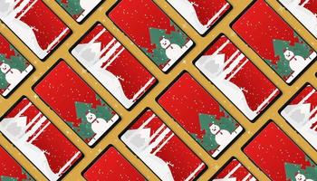 feliz natal e feliz ano novo celebração tela vermelha smartphone padrão diagonal sobre fundo de cor dourada de estrelas cintilantes. use para férias, festivos, modelo de evento ou elementos de decoração. vetor