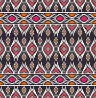 étnica tribal losango rosa-laranja colorido forma quadrada e padrão sem emenda de fronteira em fundo preto. uso para tecido, têxtil, elementos de decoração de interiores, estofados. vetor