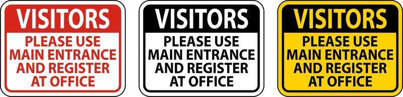 visitantes usam sinal de entrada principal em fundo branco vetor