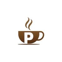 design de ícone de xícara de café letra p logotipo vetor