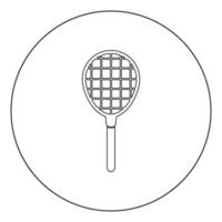 cor preta do ícone da raquete de tênis no círculo vetor
