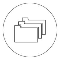 ícone de pastas cor preta na ilustração vetorial de círculo isolado vetor