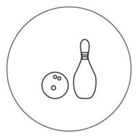 pino e bola de boliche ícone cor preta na ilustração vetorial de círculo isolado vetor