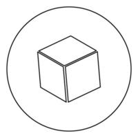 contorno do ícone preto do cubo na imagem do círculo vetor