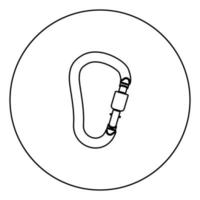 gancho de segurança ou gancho de mosquetão ícone preto contorno na imagem do círculo vetor