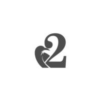 número 2 e design de logotipo de ícone de combinação de corvo vetor