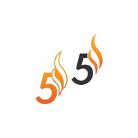 número 5 e ondas de fogo, design de conceito de ícone de logotipo vetor