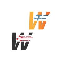 letra w logotipo de tecnologia simples com ícone de estilo de linhas de circuito vetor