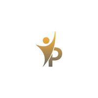 logotipo do ícone da letra p com homem de sucesso abstrato na frente, design criativo do ícone do logotipo do alfabeto vetor