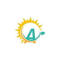 letra um logotipo de ícone com folha combinada com design de sol