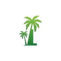 letra l logotipo e vetor de design de ícone de coqueiro