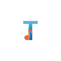 ícone do logotipo da letra t combinado com design musical de nota vetor