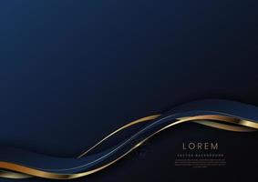 abstrato 3d fundo azul escuro com linhas de fita de ouro curvado brilho ondulado com espaço de cópia para texto. design de modelo de estilo de luxo. vetor