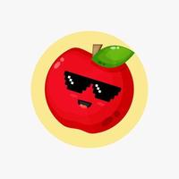 linda maçã vermelha usando óculos de pixel vetor