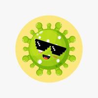 vírus fofo usando óculos de pixel