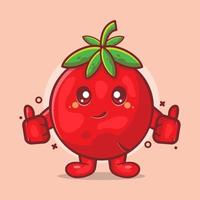 mascote de personagem de fruta de tomate fofo com o polegar para cima desenho isolado de gesto de mão em design de estilo simples vetor