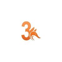 combinação de ícone de cabeça de raposa com design de ícone de logotipo número 3 vetor