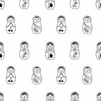 boneca russa matryoshka no estilo doodle. fundo sem costura para costurar roupas e impressão em tecido. papel de embalagem. vetor