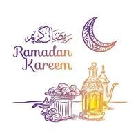 cartão de convite doodle do ramadã e banner de saudação. vetor