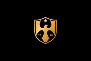 vetor de design de logotipo de escudo de falcão de águia dourada de luxo elegante