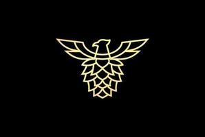 águia dourada falcão falcão fênix com lúpulo para vetor de design de logotipo de cervejaria artesanal
