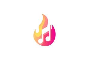 notas de música de chama de fogo moderna para design de logotipo de música quente vetor