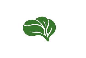 planta de folha de forma de cérebro verde para vetor de design de logotipo inteligente de mente de ambiente