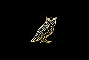 vetor de design de logotipo de contorno de linha de pássaro de coruja dourada de luxo