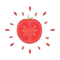 ícone abstrato suculento tomate com respingo no fundo branco - vetor