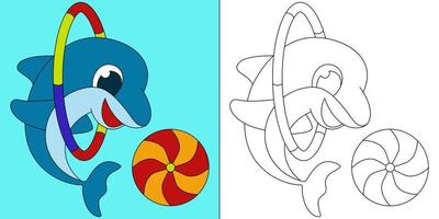circo de golfinhos adequado para ilustração vetorial de página para colorir infantil vetor