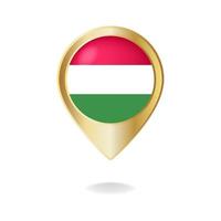 bandeira húngara no mapa de ponteiro dourado, ilustração vetorial eps.10