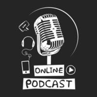 ilustração em vetor de logotipo de arte de linha de podcast preto e branco on-line