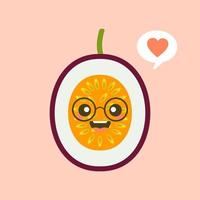 bonito sorridente maracujá exótico. personagem de fruta kawaii. ícone de vetor colorido isolado de design de frutas tropicais